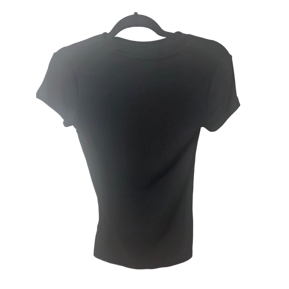 Black Ribbed Short Sleeve Crew Neck T-Shirt Cotton Modal Blend VN1042782